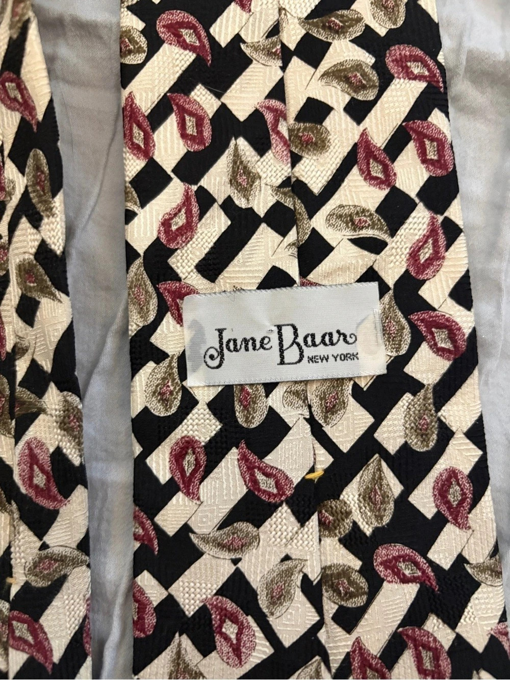 Vintage Jane Baar New York Silk Geometric Paisley Necktie Checkerboard Retro
